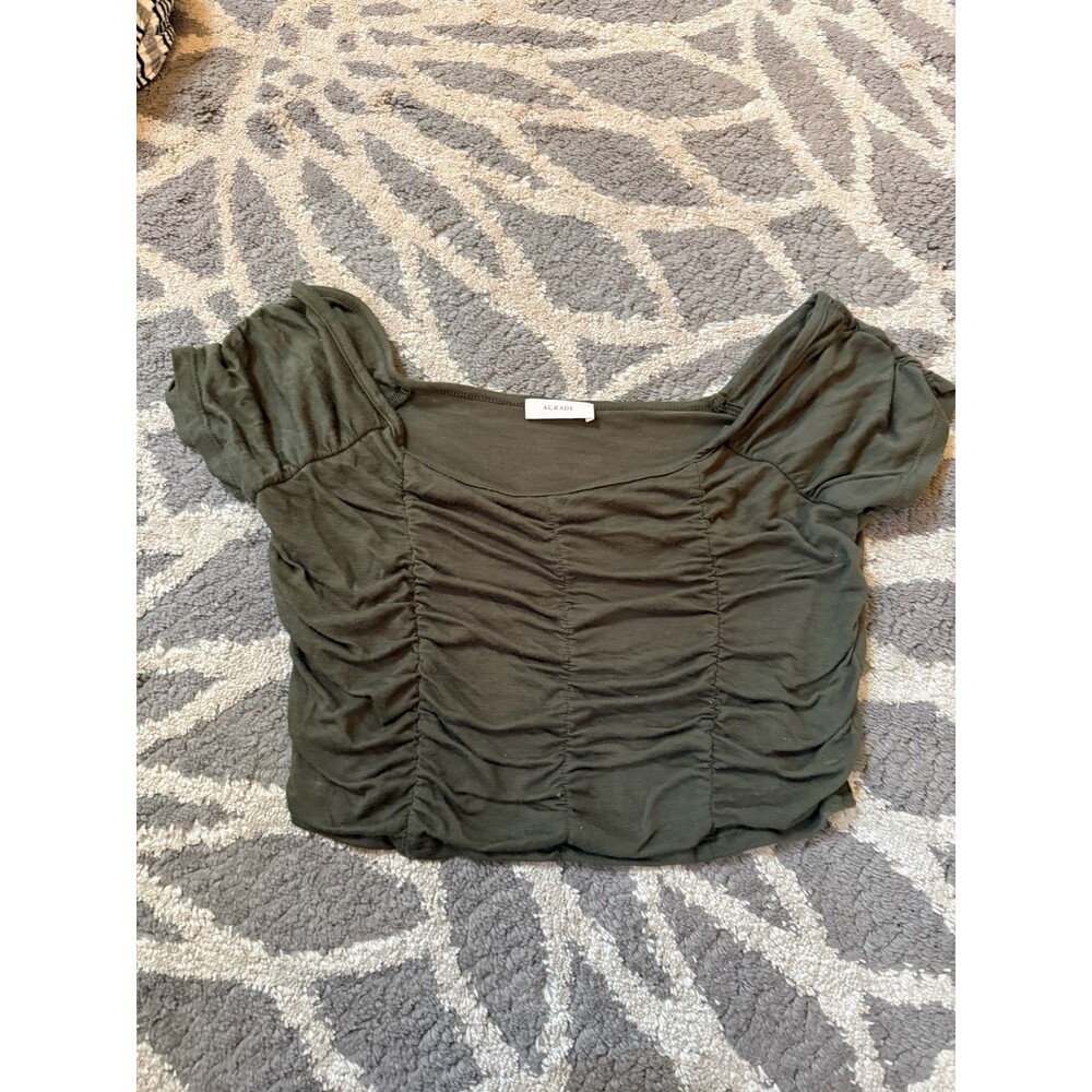 Dark Green Ruched Cap Sleeve Agrade Crop Top